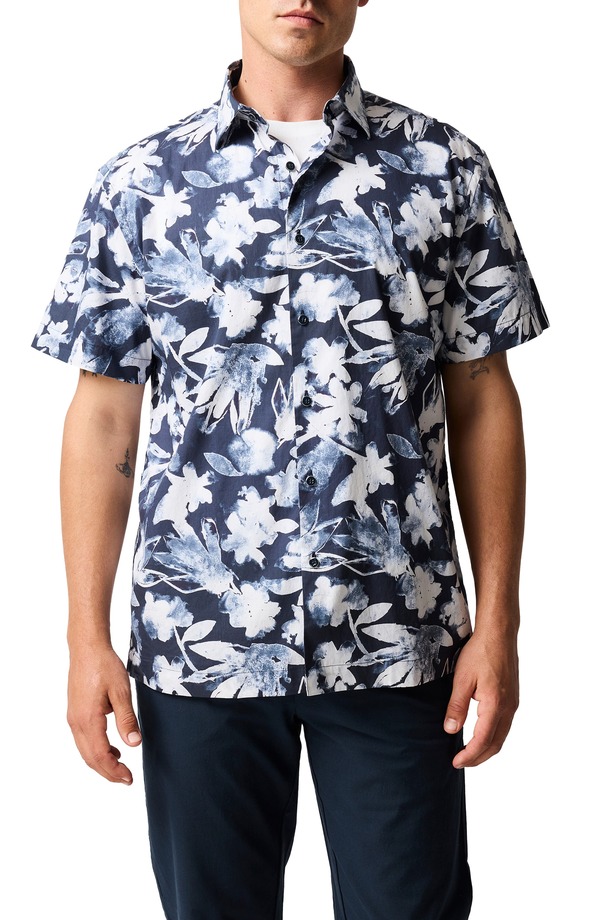 ロッドアンドグン メンズ トップス プルオーバー お花柄 綿織物 お花 Rodd \u0026 Gunn Windstock Floral Short Sleeve Cotton Button-Up Shirt Ink