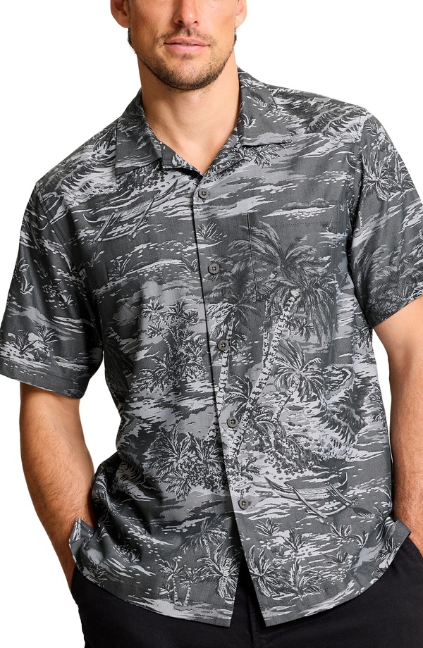 トッミーバハマ メンズ トップス プルオーバー 刷り上げる Tommy Bahama Coastal Ease IslandZone Palms Print Camp Shirt Black 黒いこと
