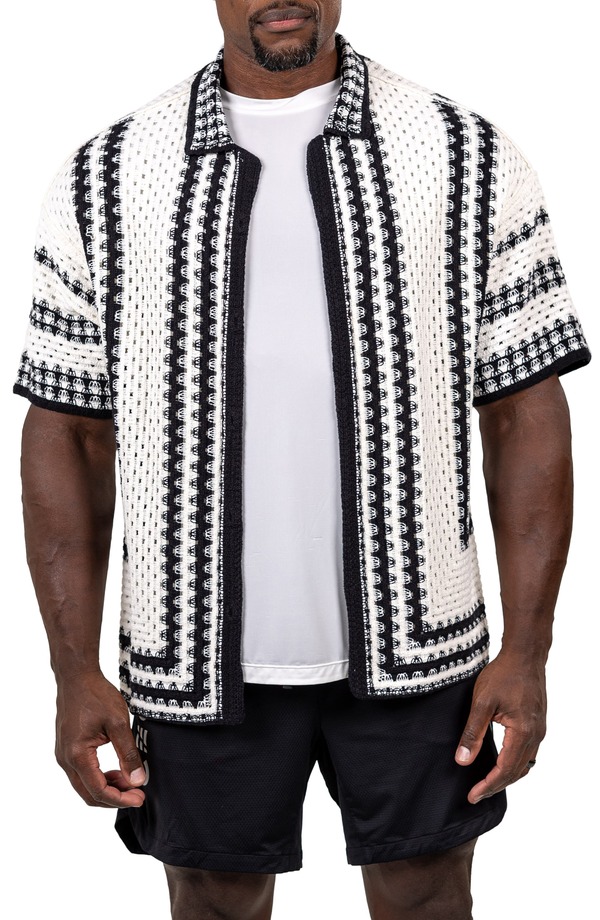 マセオ メンズ トップス プルオーバー 編み物 Maceoo Marthy Knit Short Sleeve Button-Up Shirt White 白いこと
