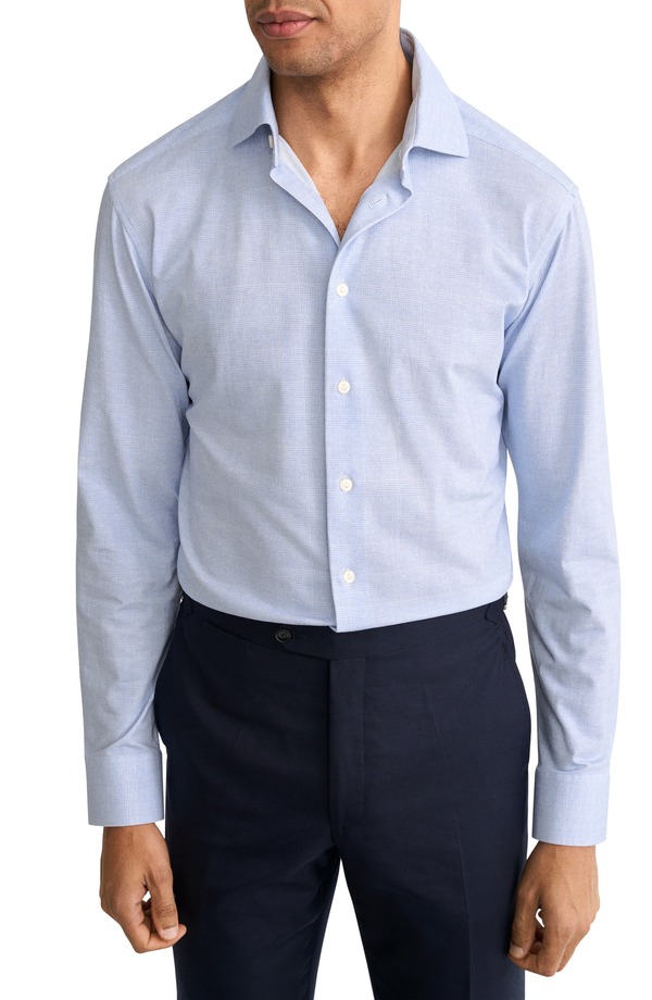 エトン メンズ トップス シャツ スリムフィット ジャージー Eton Slim Fit Check Stretch Jersey Dresshirt Light Blue ブルー|ReVida 店