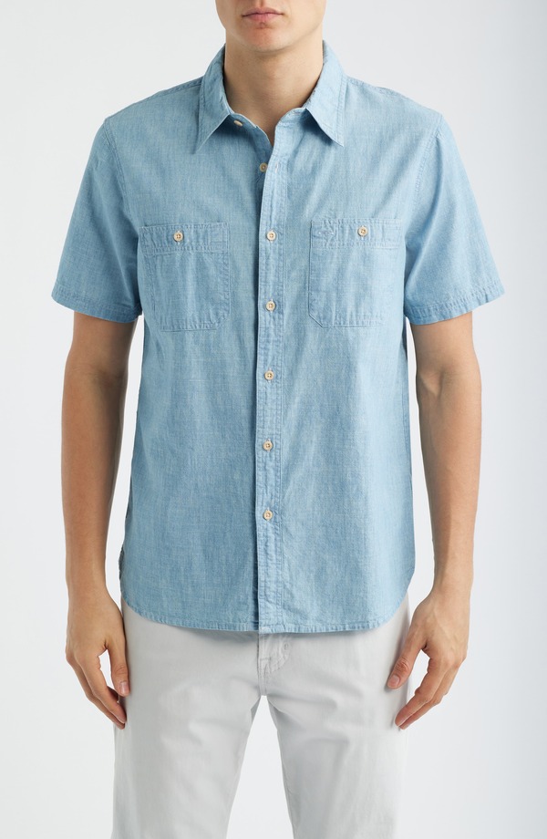 エージー メンズ トップス プルオーバー 綿織物 AG Mason Short Sleeve Cotton Chambray Button-Up Work Shirt Desert Breeze