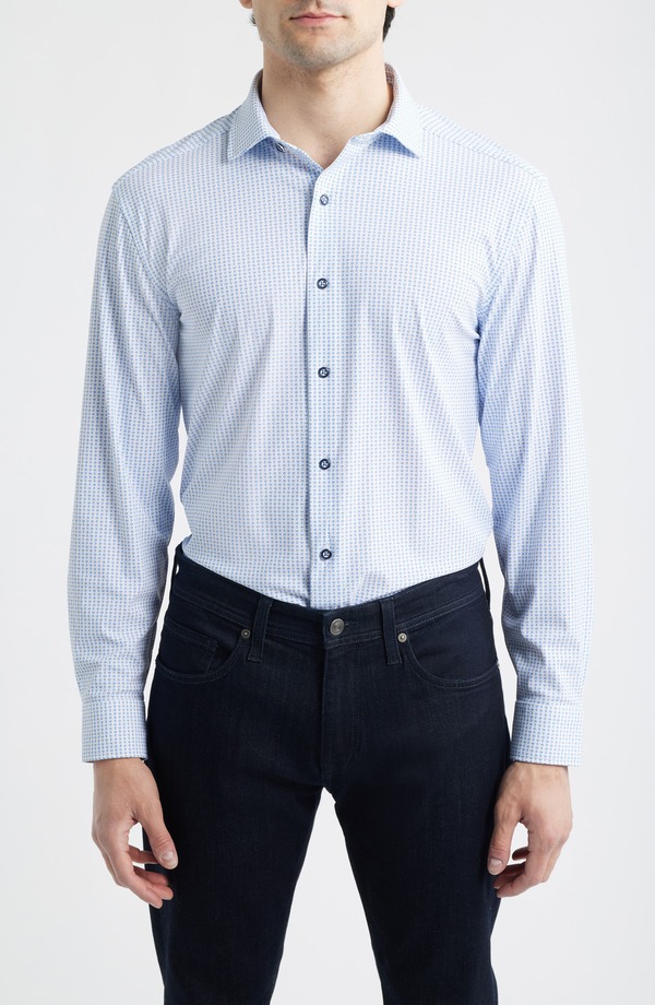ジョンストンアンドマーフィー メンズ トップス プルオーバー 編み物 Johnston \u0026 Murphy XC Motion Performance Knit Button-Up Shirt White/ Blue Diamond 白いこと
