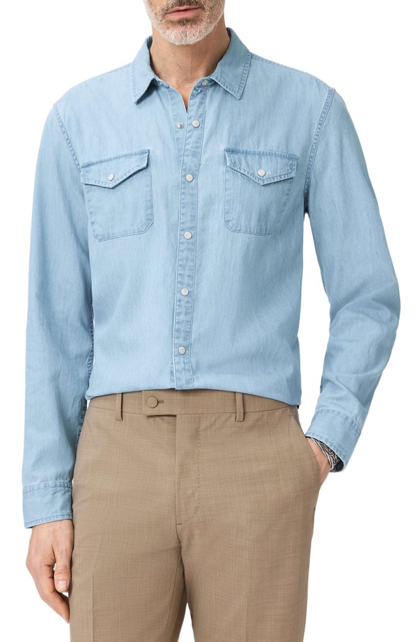 ジョンバルベイトス メンズ トップス シャツ コート John Varvatos Marshall Coated Western Snap-Up Shirt Denim Heather ヘザー 46,080円