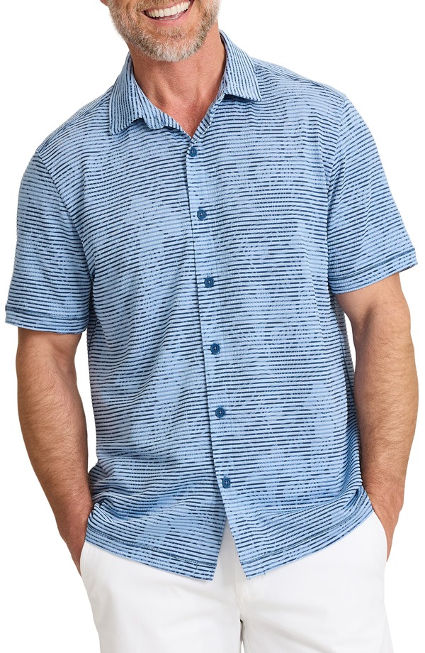 トッミーバハマ メンズ トップス プルオーバー Tommy Bahama Costa Wave Twilight Canopy Seersucker Stripe IslandZone Short Sleeve Button-Up Shirt Dark Azzurro 縞模様
