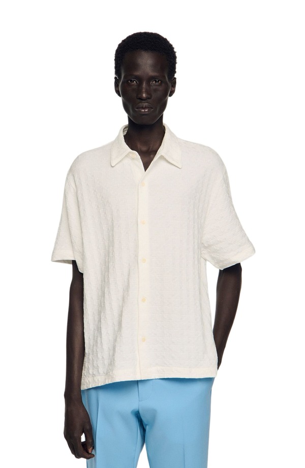 サンドロ メンズ トップス シャツ コットン SANDRO Square Cross cotton jacquard shirt White ホワイト
