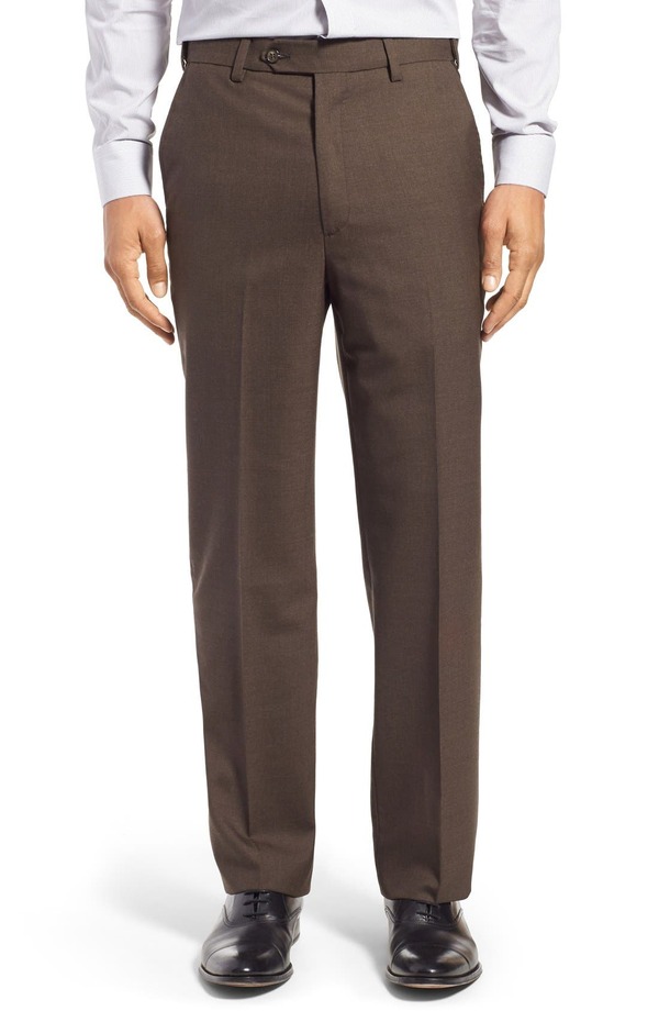 ベール メンズ ボトムス カジュアルパンツ Berle Self Sizer Waist Flat Front Lightweight Plain Weave Classic Fitrousers Brown ブラウン