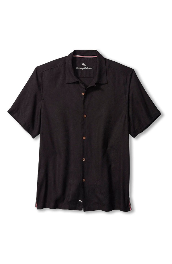 トッミーバハマ メンズ トップス プルオーバー 地絹 Tommy Bahama Tropic Isleshort Sleeve Button-Up Silk Shirt Black 黒いこと
