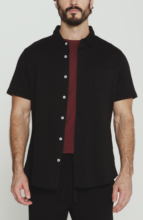 セブンダイヤモンド メンズ トップス シャツ 7 Diamonds Bennet Stripe Seersucker Short Sleeve Button-Up Shirt Black ブラック