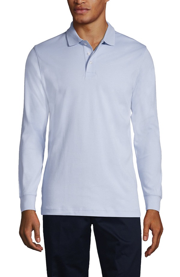 ランズ挙げ句の果て メンズ トップス スポーツシャツ Lands\u0027 End School Uniform Long Sleeve Interlock Polo Shirt Blue 青み