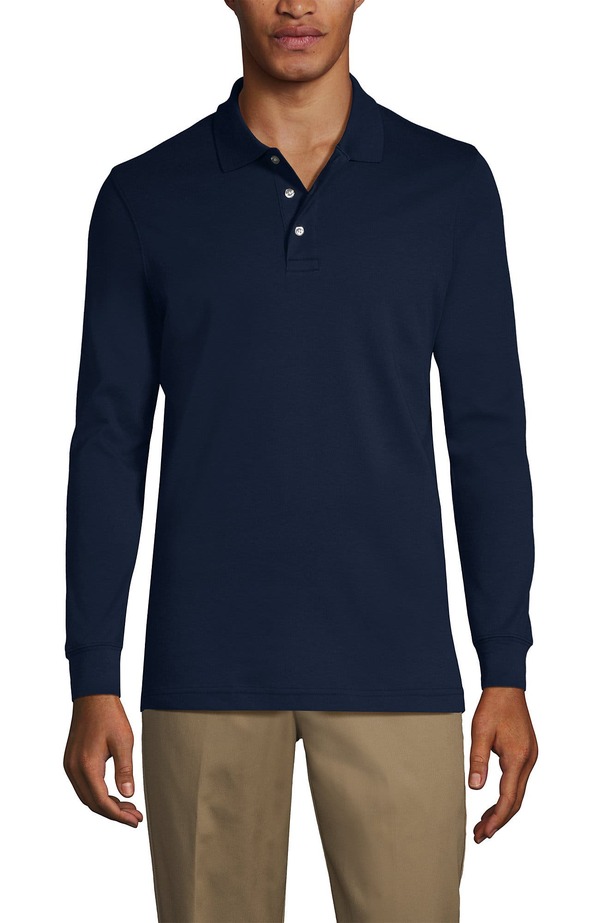 ランズ挙げ句の果て メンズ トップス スポーツシャツ Lands\u0027 End School Uniform Long Sleeve Interlock Polo Shirt Classic Navy 米国海軍