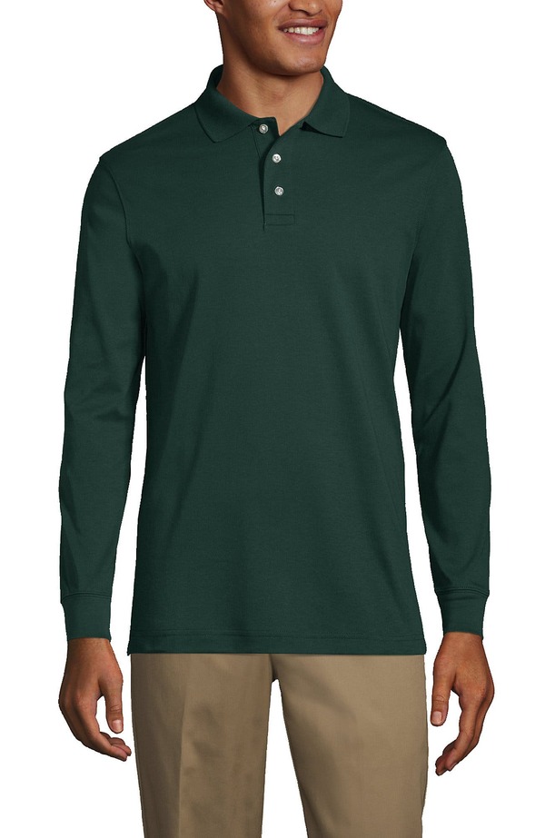 ランズ挙げ句の果て メンズ トップス スポーツシャツ Lands\u0027 End School Uniform Long Sleeve Interlock Polo Shirt Evergreen