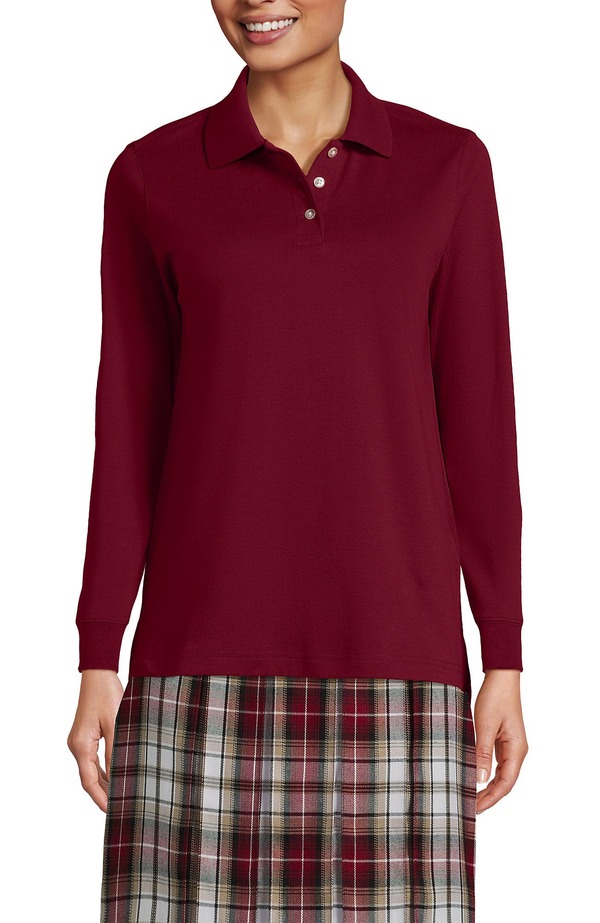 ランズ挙げ句の果て メンズ トップス スポーツシャツ Lands\u0027 End School Uniform Long Sleeve Interlock Polo Shirt Garnet