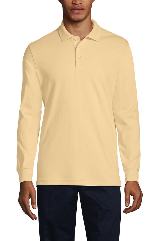 ランズ挙げ句の果て メンズ トップス スポーツシャツ Lands\u0027 End School Uniform Long Sleeve Interlock Polo Shirt Maize
