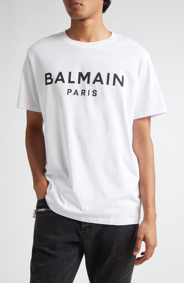 バルマン メンズ トップス Tシャツ ロゴ グラフィック Balmain Logo Graphic T-Shirt Gab White/ Black ホワイト