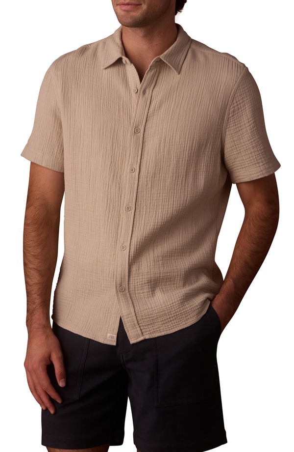 ノーマルブランド メンズ トップス シャツ コットン The Normal Brand Kalo Cotton Gauze Short Sleeve Button-Up Shirt Pumice