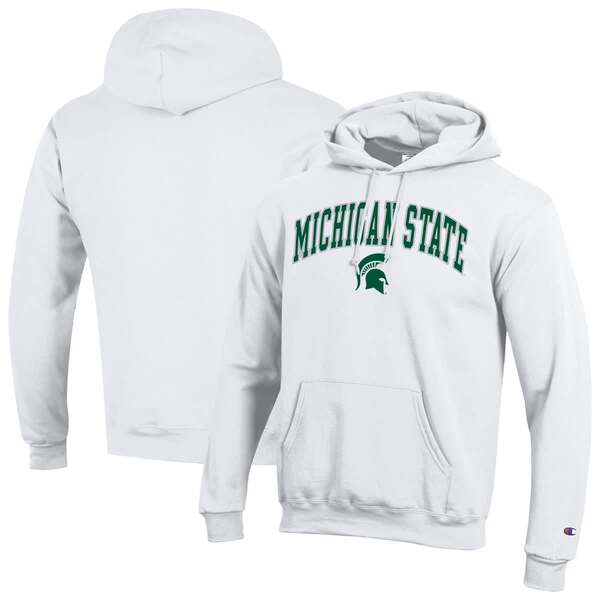 チャンピオン メンズ アウター パーカー・スウェット ロゴ Men'sChampion White Michigan State Spartans Arch Over Logo Pullover Hoodie White ホワイト
