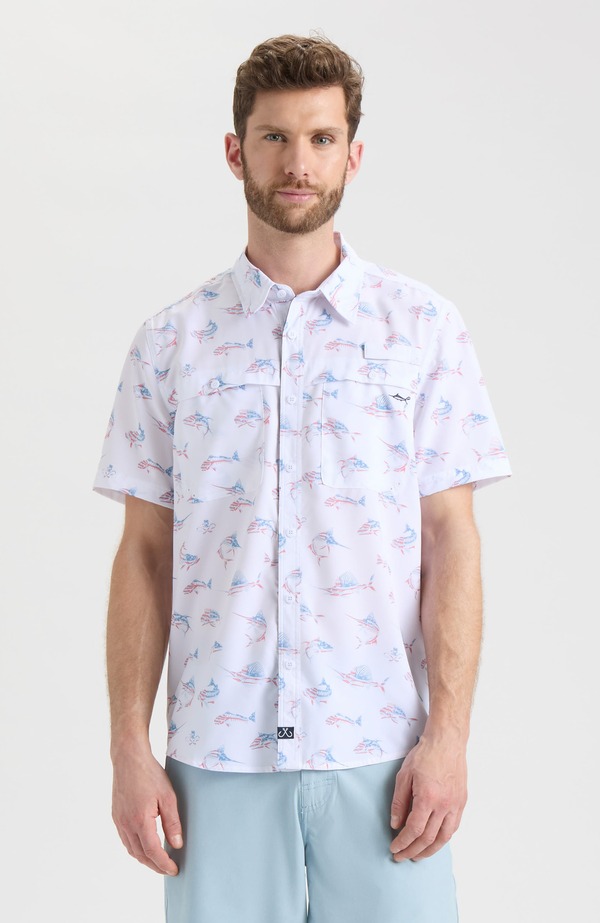 ソルトライフ メンズ トップス シャツ Salt Life Fish N' Bones Americana Woven Short Sleeve Shirt White ホワイト