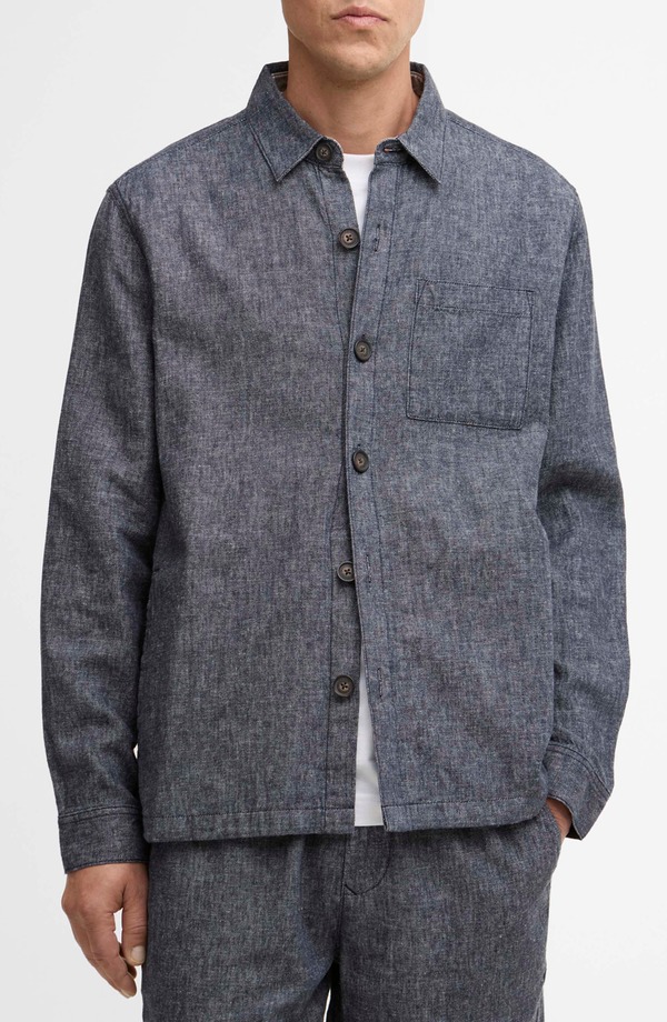 バブアー メンズ アウター 上衣・上衣 プルオーバー 綿織物 リネン Barbour Stillwater Linen \u0026 Cotton Overshirt Navy 米国海軍