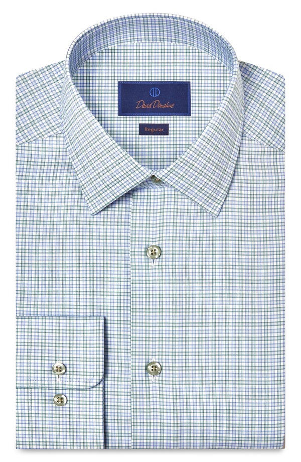 デイビッドドナヒュー メンズ トップス シャツ レギュラーフィット コットン Davidonahue Regular Fit Check Cotton Twill Dresshirt Blue/ Green ブルー