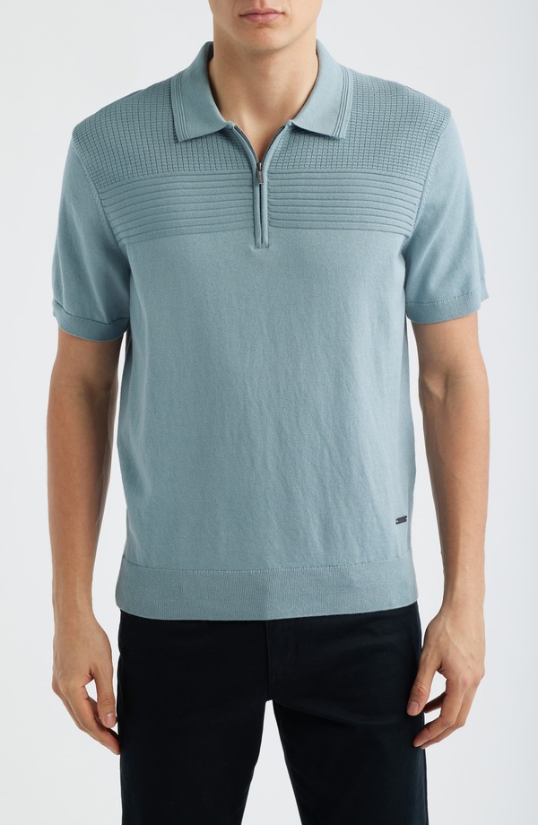 ブガッチ メンズ トップス ポロシャツ ハーフジップ セーター コットン Bugatchi Quarter Zip Cotton Blend Polo Sweater Shark