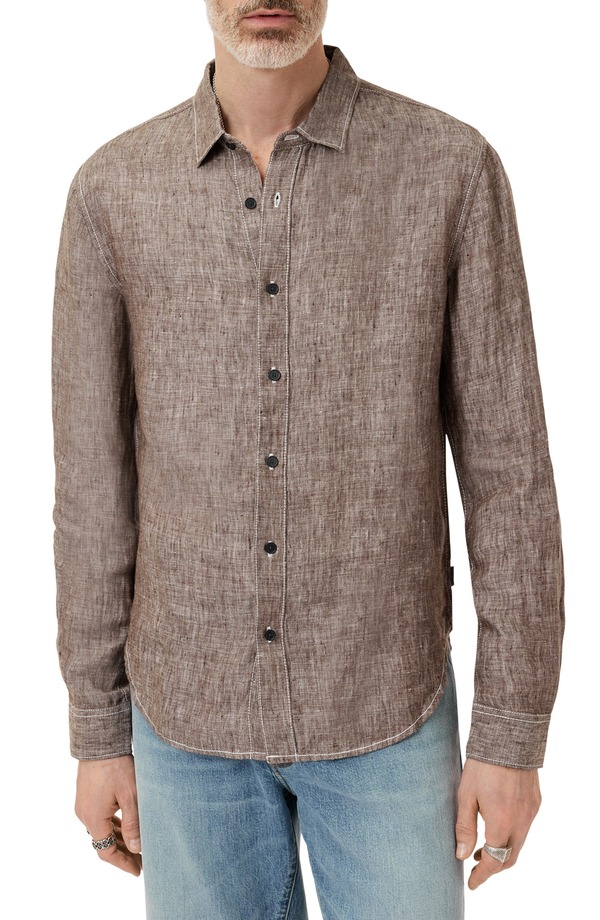 ジョンバルベイトス メンズ トップス シャツ リネン John Varvatos Ben Linen Button-Up Shirt Earth Brown ブラウン