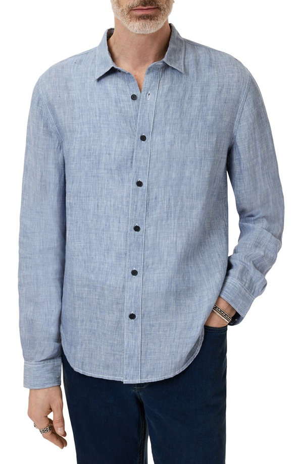 ジョンバルベイトス メンズ トップス シャツ リネン John Varvatos Ben Linen Button-Up Shirt Fountain Heather ヘザー|ReVida 店