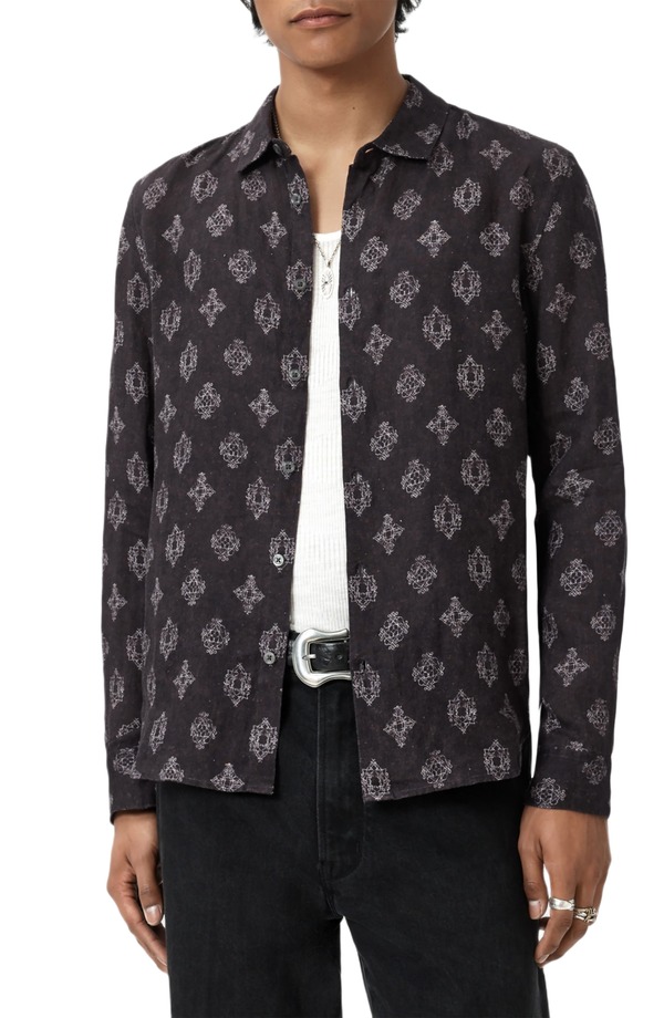 ジョンバルベイトス メンズ トップス シャツ リネン John Varvatos Ross Long Sleeve Linen Button-Up Shirt Plum プラム｜ReVida 店
