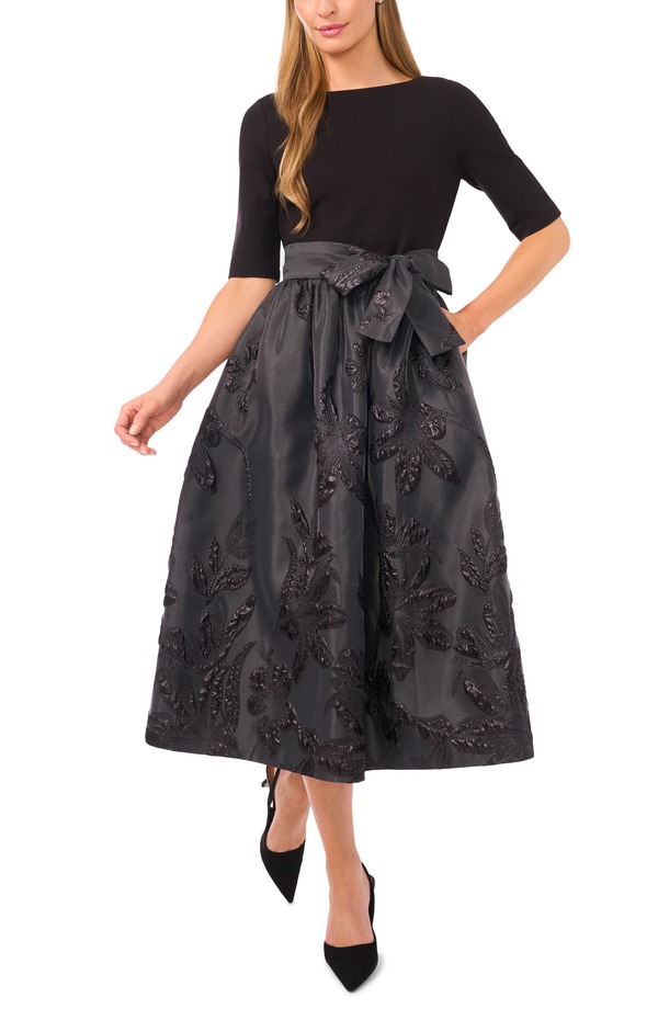 テッドベーカー レディース トップス ワンピース フラワー柄 ミディ トール フラワー Ted Baker Jesse Metallic Floral Mixed Media Midi Dress Rich Black ブラック