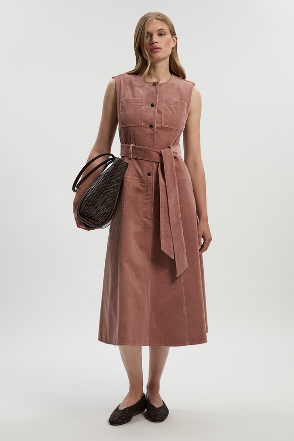 カレンミレン レディース トップス ワンピース ミディ Karen Millen Stretch Cord Belted Midi Dress Pink ピンク|ReVida 店