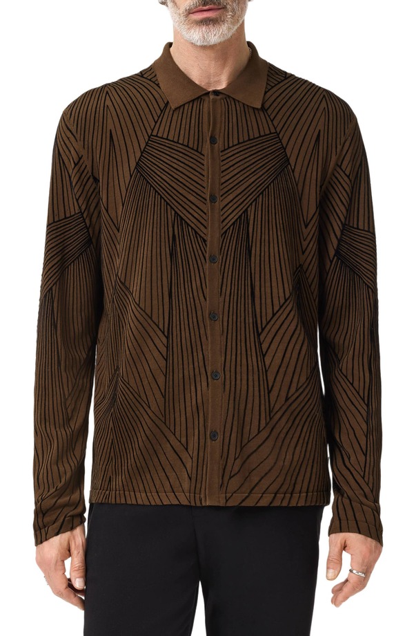 ジョンバルベイトス メンズ トップス シャツ ニット John Varvatos Dorian Knit Button-Up Shirt Dark Brown ブラウン|ReVida 店