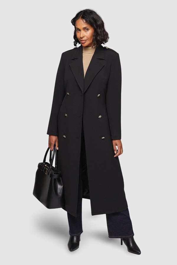 ウォリス レディース アウター ジャケット・ブルゾン クレープ コート Wallis Double Crepe Trench Coat Black ブラック