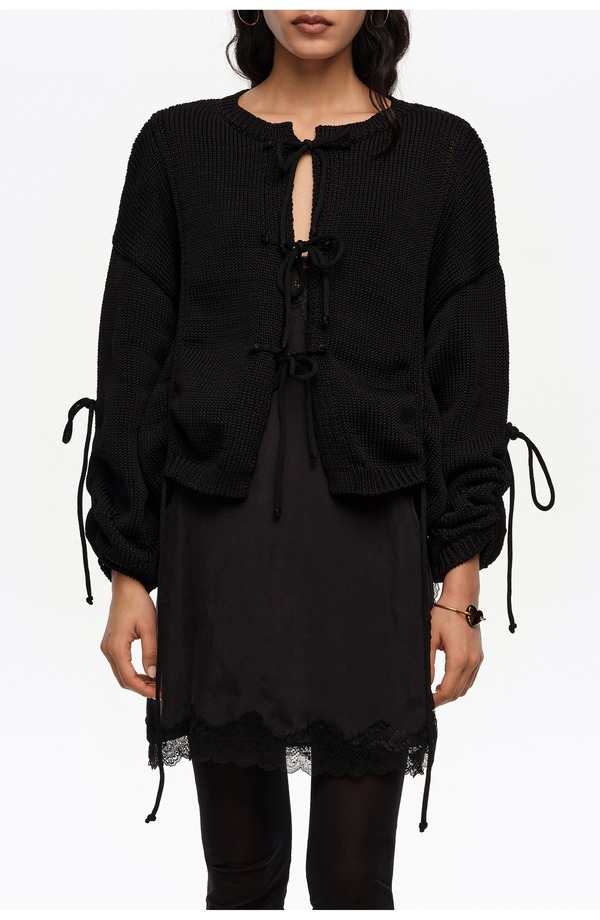 ビンバイローラ レディース アウター パーカー・スウェット ギャザー ジレー Bimba y Lola Ruched Tie Cardigan Black 黒いこと
