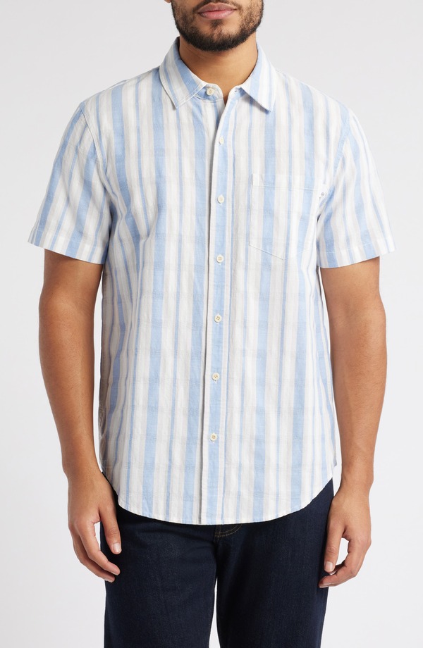 エージー メンズ トップス シャツ AG Aiden Stripe Short Sleeve Button-Up Shirt Blue/Taupe Stripe ブルー