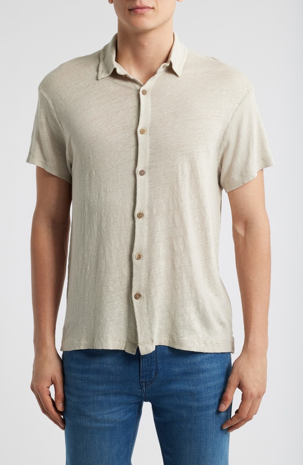 アレックスクレーン メンズ トップス シャツ ニット リネン ALEX CRANE Ola Linen Knit Short Sleeve Button-Up Bone