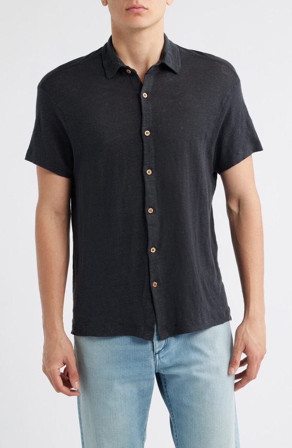アレックスクレーン メンズ トップス シャツ ニット リネン ALEX CRANE Ola Linen Knit Short Sleeve Button-Up Night