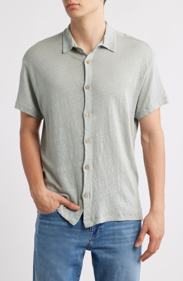 アレックスクレーン メンズ トップス シャツ ニット リネン ALEX CRANE Ola Linen Knit Short Sleeve Button-Up Steel