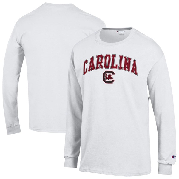 チャンピオン メンズ トップス Tシャツ ロゴ Men'sChampion White South Carolina Gamecocks Arch Over Logo Long Sleeve T-Shirt White ホワイト｜ReVida 店
