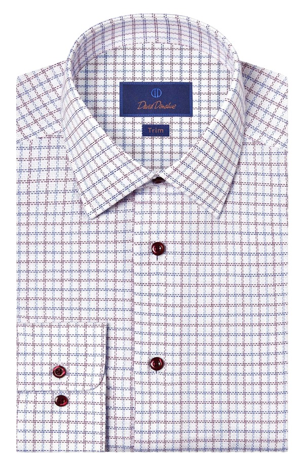 デイビッドドナヒュー メンズ トップス シャツ コットン Davidonahue Trim Fit Windowpane Cotton Dresshirt Blue/ Berry ブルー