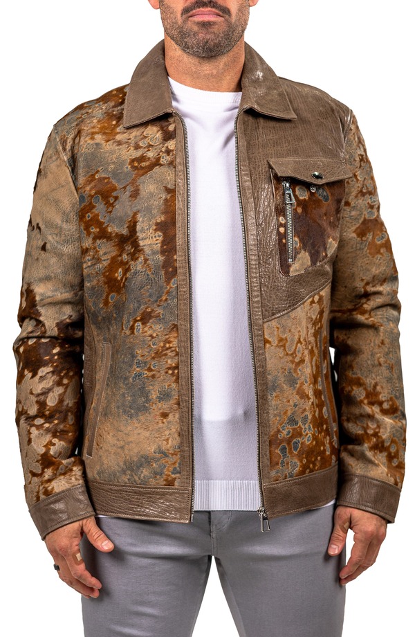 マセオ メンズ アウター 上衣・上衣 なめし革 Maceoo Leather \u0026 Genuine Calf Hair Jacket Brown 赤銅色