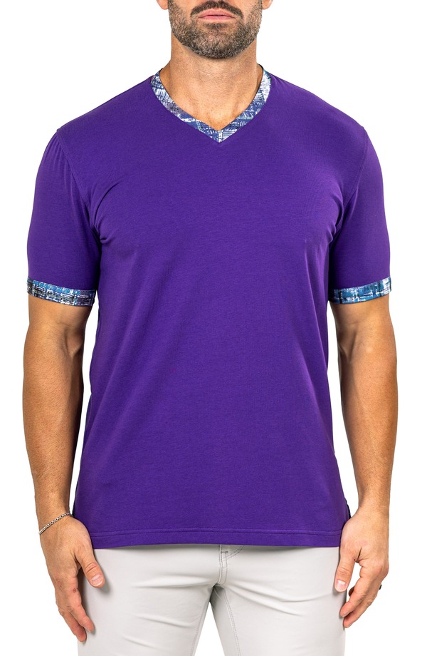 マセオ メンズ トップス Tシャツ Vネック コットン Maceoo Edison Marthyr0006 Purple Cotton V-Neck T-Shirt Purple パープル
