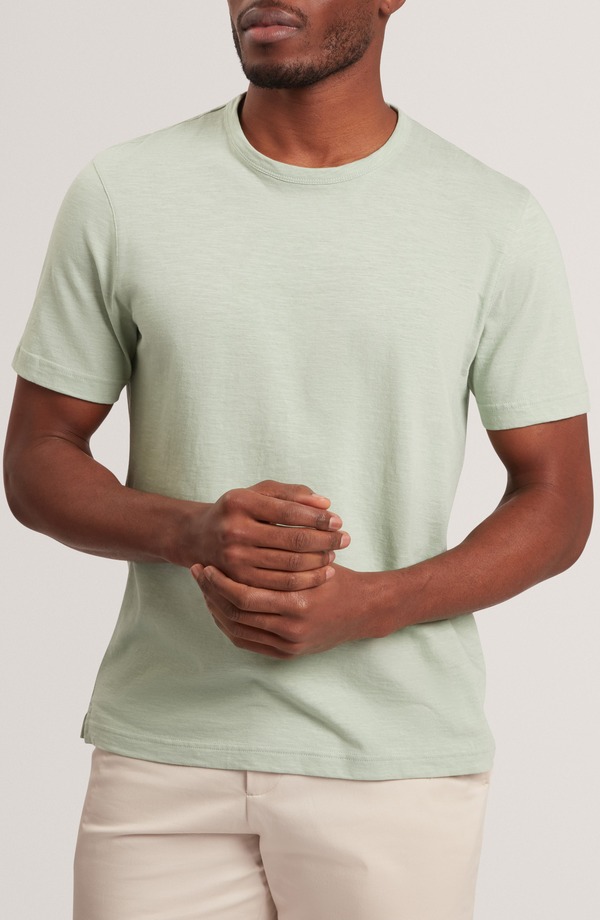 テッドベーカー メンズ トップス プルオーバー 綿織物 リネン Ted Baker Bartol Cotton \u0026 Linen T-Shirt Mid Green 緑であること