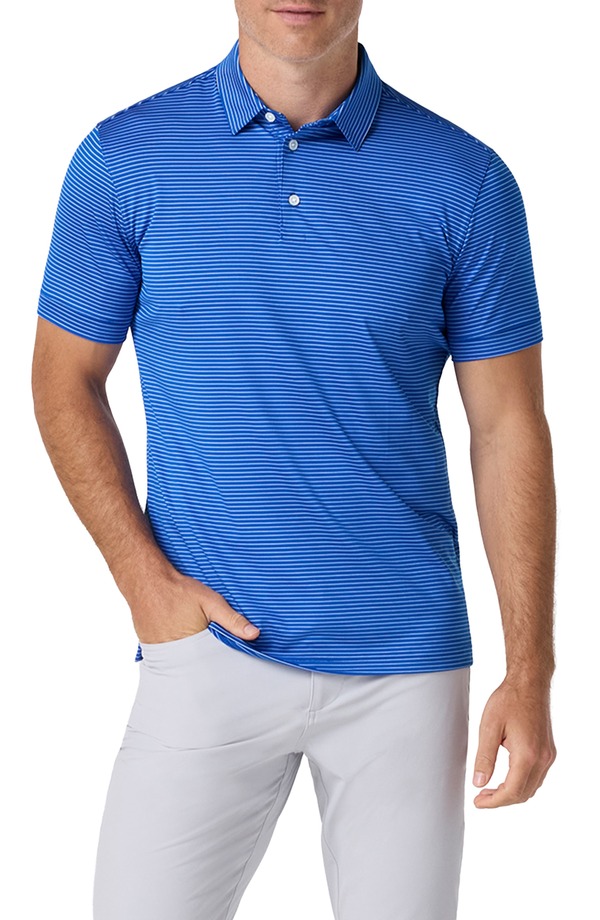 ミズンメイン メンズ トップス ポロシャツ Mizzen+Main Versa Trim Fit Performance Golf Polo Blue Alternating Stripe ブルー