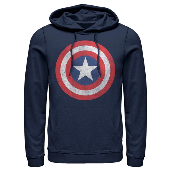 マーベル メンズ アウター パーカー・スウェット キャップ Men Marvel Captain America Classic Shield Pull Over Hoodie Navy Blue ネイビー