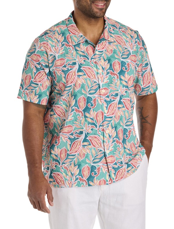 トッミーバハマ メンズ トップス プルオーバー トール Tommy Bahama Big \u0026 Tall Coast Wild Vines IslandZone Sport Shirt Large Teal ティール