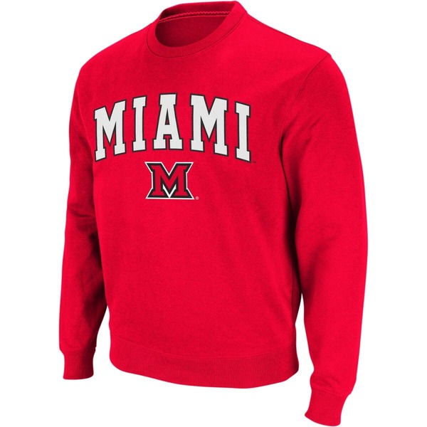 コロシアム メンズ アウター パーカー・スウェット クルーネック シャツ ロゴ Men's Colosseum Red Miami University RedHawks Arch & Logo Crew Neck Sweatshirt Red レッド|ReVida 店