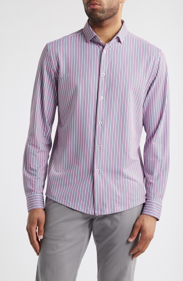 ストーンローズ メンズ トップス シャツ Stone Rose Trim Fitechno Stretch Striperformance Button-Up Shirt Med Pink ピンク