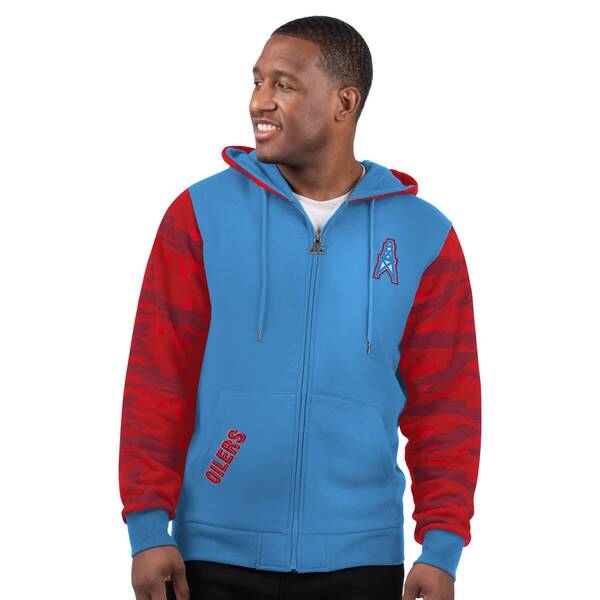 クランク メンズ アウター パーカー・スウェット ヴィンテージ ロゴタイプ Men\u0027starter Light Blue Houston Oilers Thursday Night Gridiron Vintage Logo Full-Zip Hoodie Light Blue 青み