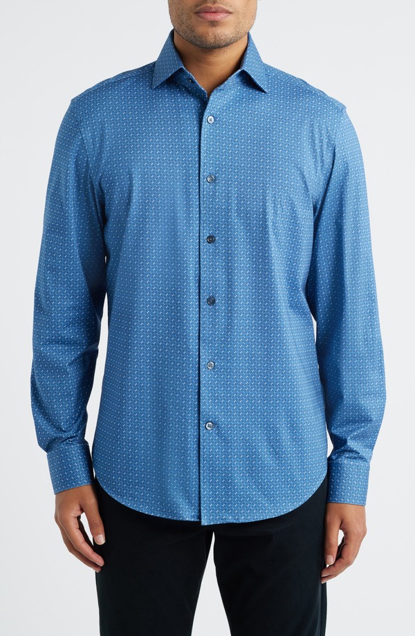 ブガッチ メンズ トップス シャツ プリント コットン Bugatchi Devon OoohCotton Geo Print Button-Up Shirt Cobalt コバルト|ReVida 店