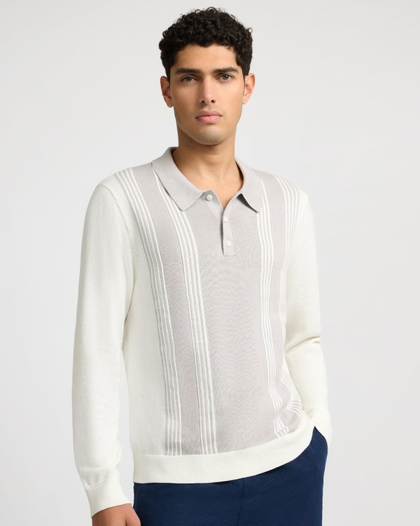 オニア メンズ アウター パーカー・スウェット ポロシャツ コットン ニット Onia Cotton Knit Long Sleeve Polo Sweatshirt Quiet Grey/Whte グレー