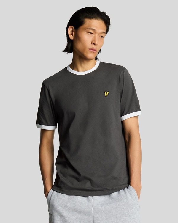 ライルアンドスコット メンズ トップス Tシャツ Lyle & Scott Ringer T-shirt Gunmetal/ White ホワイト｜ReVida 店